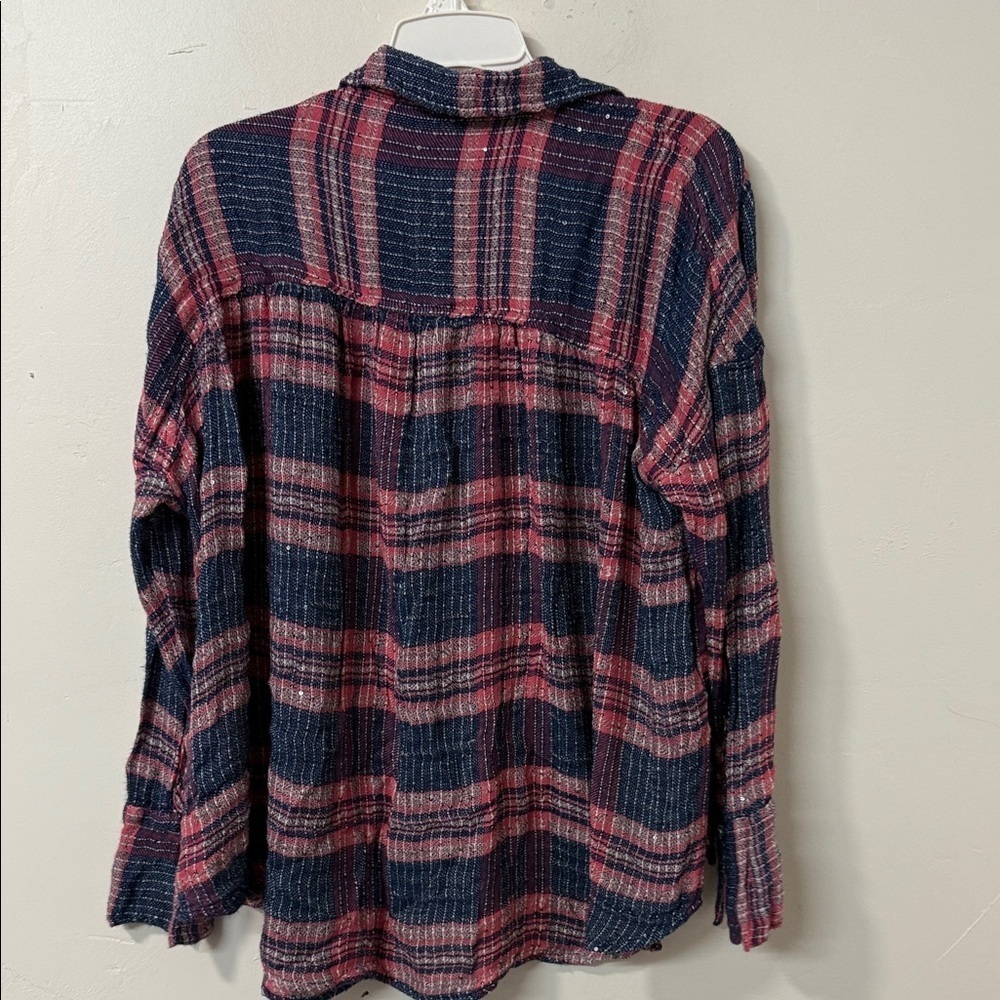 Free People pink  and Blue Plaid Blouse - Picture 4 of 5